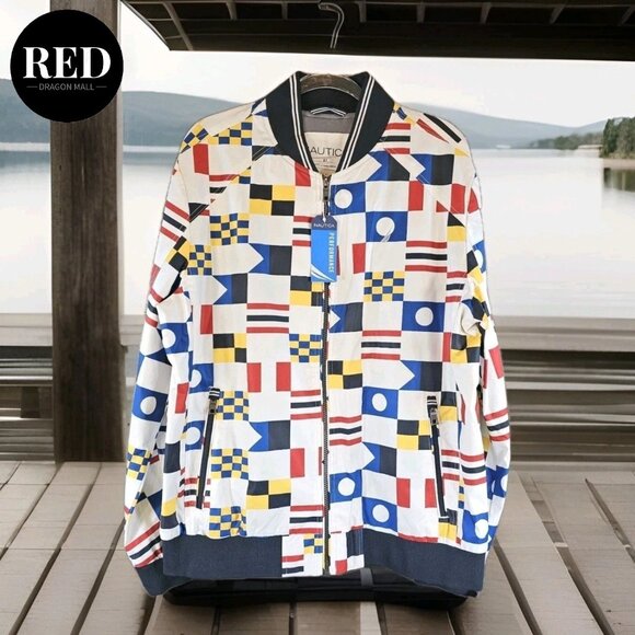 Nautica Multicolor Water Wind Resistant Stretch Bomber Jacket - Men's Size XL - Picture 1 of 12